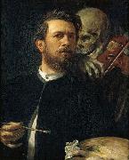 Arnold Bocklin Selbstportrat mit fiedelndem Tod. oil